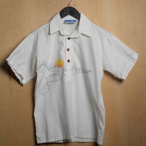 Vintage OP Ocean Pacific Sunwear Surf Polo Shirt White Graphic Men's Small